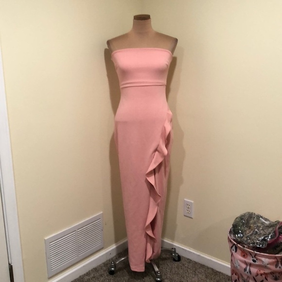 Lulus After Hours Maxi Dress Size Small Pastel Blush Pink Ruffle Strapless Gown - Picture 2 of 10